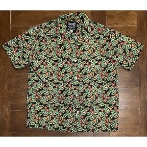 Dragon Ball Z Hawaiian Shirt Mens L Black Green Button Up Shenron Dragon Toei